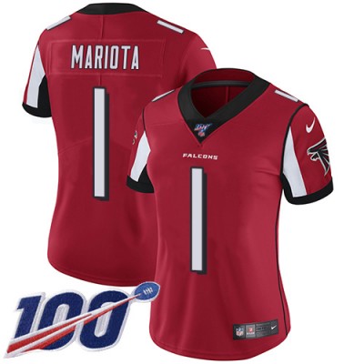 Nike Atlanta Falcons #1 Marcus Mariota Red Team Color Stitched Women's NFL 100th Season Vapor Untouchable Limited Jersey